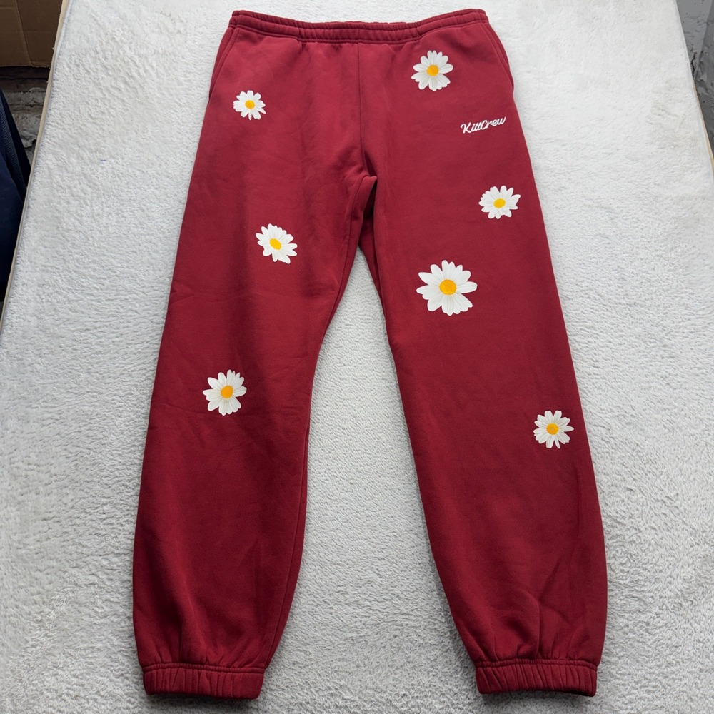 Kill Crew Mens 4XL Burgundy Red Daisy Floral Graphic Fleece Sweatpants Joggers